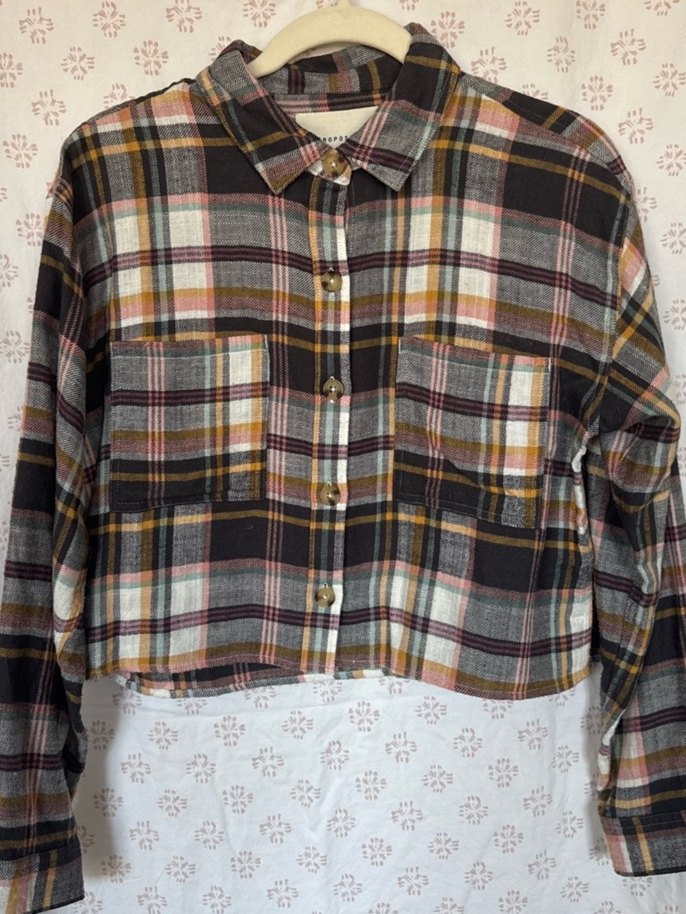 Aéropostale Navy Plaid Shirt with Pink & Mustard Stripes